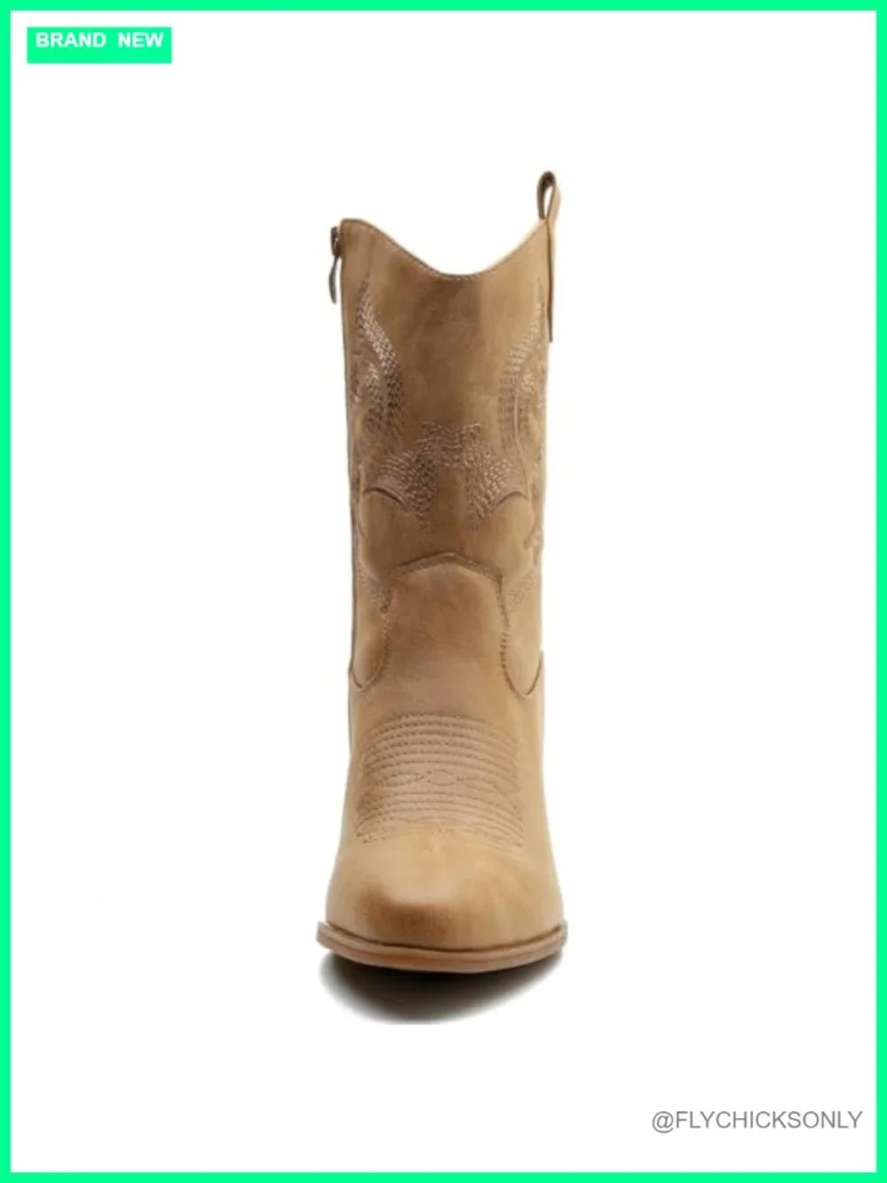 Women's Mid Calf Western Cowgirl Boots with Chunky Low Heel and Side Zipper